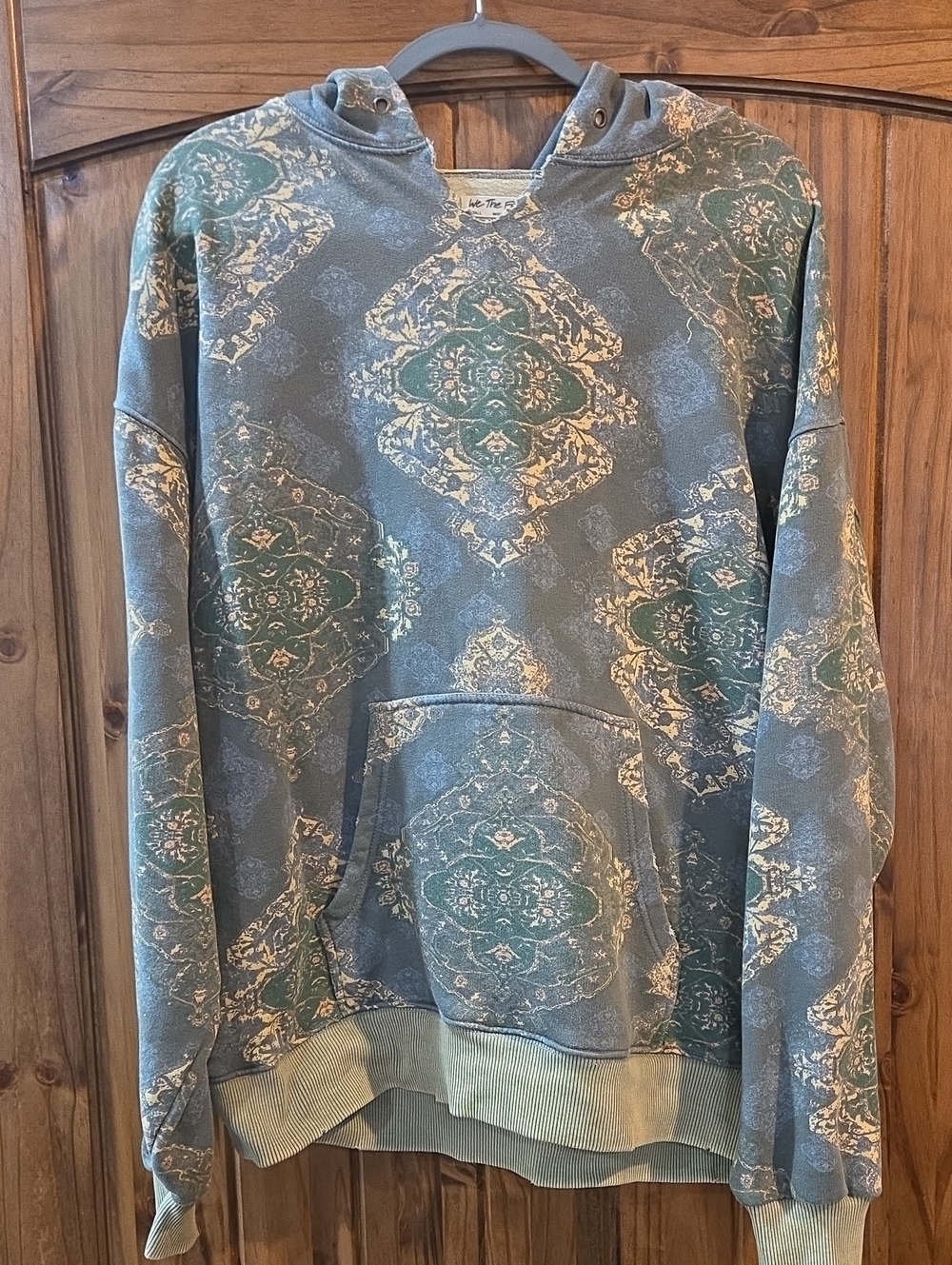 We The Free Crewneck Hooded Sweatshirt in Green and Blue Medallion Print